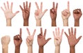 Set of black and white man`s hands. Male hands show figures, counting Royalty Free Stock Photo