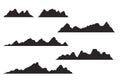 Set of black and white mountain silhouettes.Background border of rocky mountains. Royalty Free Stock Photo