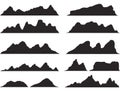 Set of black and white mountain silhouettes.Background border of rocky mountains. Royalty Free Stock Photo