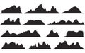 Set of black and white mountain silhouettes.Background border of rocky mountains. Royalty Free Stock Photo