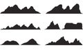 Set of black and white mountain silhouettes.Background border of rocky mountains. Royalty Free Stock Photo