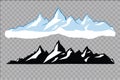 Set of black and white mountain silhouettes.Background border of rocky mountains.Vector illustration. Royalty Free Stock Photo