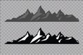 Set of black and white mountain silhouettes.Background border of rocky mountains.Vector illustration. Royalty Free Stock Photo