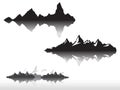 Set of black and white mountain silhouettes.Background border of rocky mountains.Vector illustration. Royalty Free Stock Photo