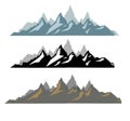 Set of black and white mountain silhouettes.Background border of rocky mountains.Vector illustration. Royalty Free Stock Photo