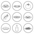 Set of black-white objects on italian food theme Royalty Free Stock Photo
