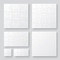 Set of black and white puzzle pieces. Has different sizes namely 100, 15, 25, 9, 4, 8 pieces. Realistic mackup with shadow - stock Royalty Free Stock Photo