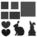 Set of black and white puzzle pieces isolated on white background. Vector illustration. Royalty Free Stock Photo