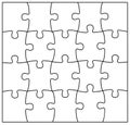 Set of black and white puzzle pieces. Jigsaw grid puzzle 20 pieces. Line mockup - stock vector Royalty Free Stock Photo