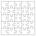 Set of black and white puzzle pieces. Jigsaw grid puzzle 25 pieces. Line mockup - stock vector Royalty Free Stock Photo