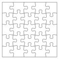 Set of black and white puzzle pieces. Jigsaw grid puzzle 25 pieces. Line mockup - stock vector Royalty Free Stock Photo