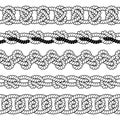 Set of black and white rope seamless borders Royalty Free Stock Photo