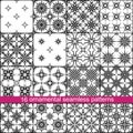 Set of 16 black and white seamless ornamental patterns for fabric