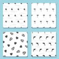 Set of Black and white seamless patterns with palm trees, dolphins, ships and leaves. Royalty Free Stock Photo