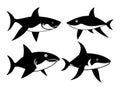 a set of black and white shark silhouette. Royalty Free Stock Photo