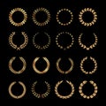 Set of black and white silhouette circular laurel foliate and wheat wreaths depicting. Royalty Free Stock Photo