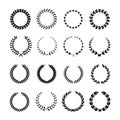 Set of black and white silhouette circular laurel foliate and wheat wreaths depicting. Royalty Free Stock Photo