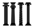 Set of black & white silhouette, classical antique columns, pillars with ornaments