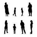 Set of Black and White Silhouette Walking People and Children. Vector Illustration Royalty Free Stock Photo