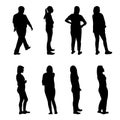 Set of Black and White Silhouette Walking People and Children. Vector Illustration Royalty Free Stock Photo