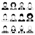 Set of black and white silhouettes of avatar men on a white background, Royalty Free Stock Photo