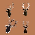 Set of black and white silhouettes of deer heads Royalty Free Stock Photo