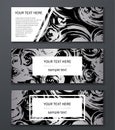 Set of black, white and silver banners templates. Modern abstract design. Hand drawn ink pattern. Brush texture. Royalty Free Stock Photo