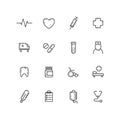 Set of simple vector outline line art medic health icons