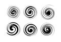 Set of circles element, twisted swirl silhouette on white background