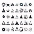 Set of black and white sun icons. Vector illustration. Eps 10 Royalty Free Stock Photo