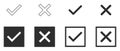 Set of black and white tick and cross. Simple check marks icon. YES or NO accept and decline symbol Royalty Free Stock Photo