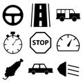 Set of black and white transport icons.