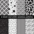 Set of 8 black and white vector universal seamless patterns Royalty Free Stock Photo