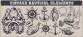 Set Of Black And White Vintage Nautical Elements