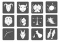 Set of black and white Zodiac signs on a dark background. Square icons. Vector Royalty Free Stock Photo