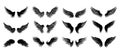 Set of black wings icons. Badges with wings. Collection badges with wings in flat style. Royalty Free Stock Photo