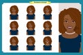 Set of black woman expression. businesswoman. Isolated vector illustration.face girl,avatar, angry, cry, sad, smiling.