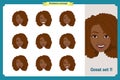 Set of black woman expression. businesswoman. Isolated vector illustration.face girl,avatar, angry, cry, sad, smiling.