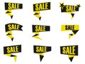 Set of black and yellow discount and promotion banners. Sale banner tag. Advertising element. Callouts sale. Vector