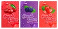 Set of blackberry, cherry and strawberry fresh juice banner.