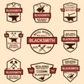 Set of blacksmith and iron works emblems. Design element for logo, label, sign, poster, t shirt.