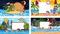 Set of blank banner in different tropical beach scenes Royalty Free Stock Photo