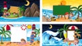 Set of blank banner in different tropical beach scenes Royalty Free Stock Photo