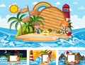 Set of blank banner in different tropical beach scenes Royalty Free Stock Photo