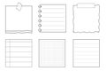 set of blank black and white memo templates, striped note, planner, notepad, sticky note, reminder, journal