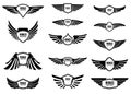 Set of blank emblems with wings. Design elements for emblem, sign, logo, label. Royalty Free Stock Photo