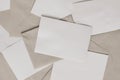 Set of blank letters with craft envelopes on table. Closeup of empty greeting cards, invitations. Stationery mockups