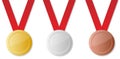 Set of blank medals with red ribbon, vector illustration Royalty Free Stock Photo