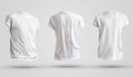 Set of blank men`s t-shirts with shadows, front and back view. Design template on a white background Royalty Free Stock Photo