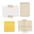 Set of blank papers, sticker and notebook, isolated on white background Royalty Free Stock Photo
